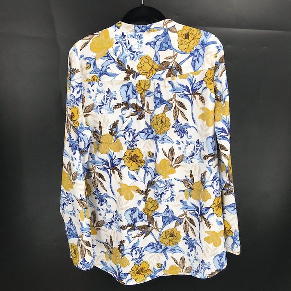 LONG TALL SALLY Long-Sleeve V-Neck White mustard Blue Fall autumn Floral 14T 14 - Picture 7 of 8